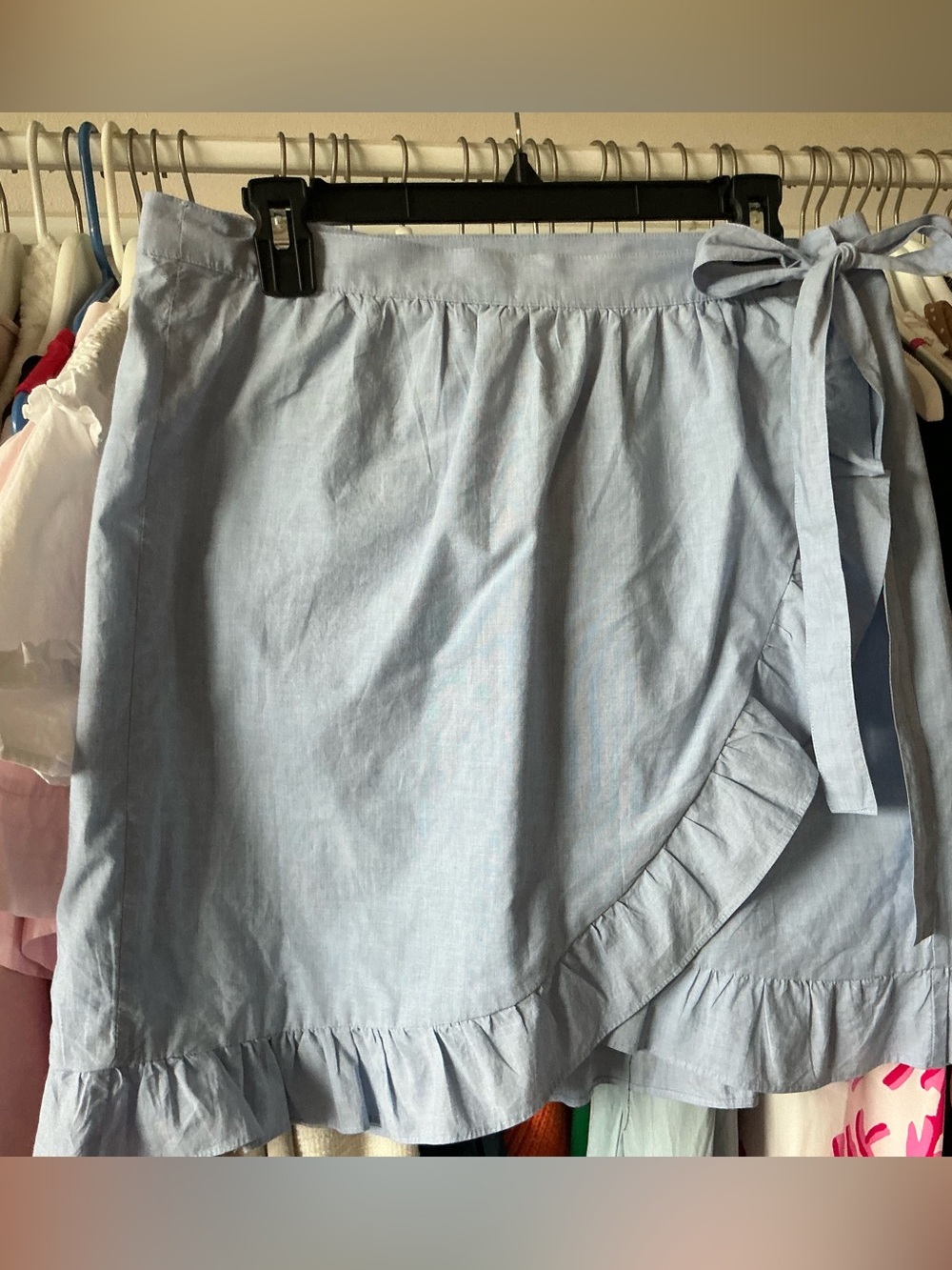 J. Crew wrap ruffle blue gathered skirt size 8
